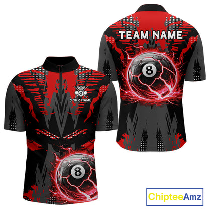 Black And Red Crack 8 Ball Pool Billiard Apparel For Men Custom Billiard Team Shirt Designs NYN2406
