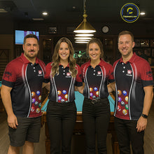 Load image into Gallery viewer, Red Funny Bull Pool Balls Men Billiard Polo &amp; 1/4-Zip Apparel Custom Billiard Shirt Designs NYN2408