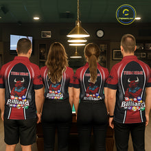 Load image into Gallery viewer, Red Funny Bull Pool Balls Men Billiard Polo &amp; 1/4-Zip Apparel Custom Billiard Shirt Designs NYN2408
