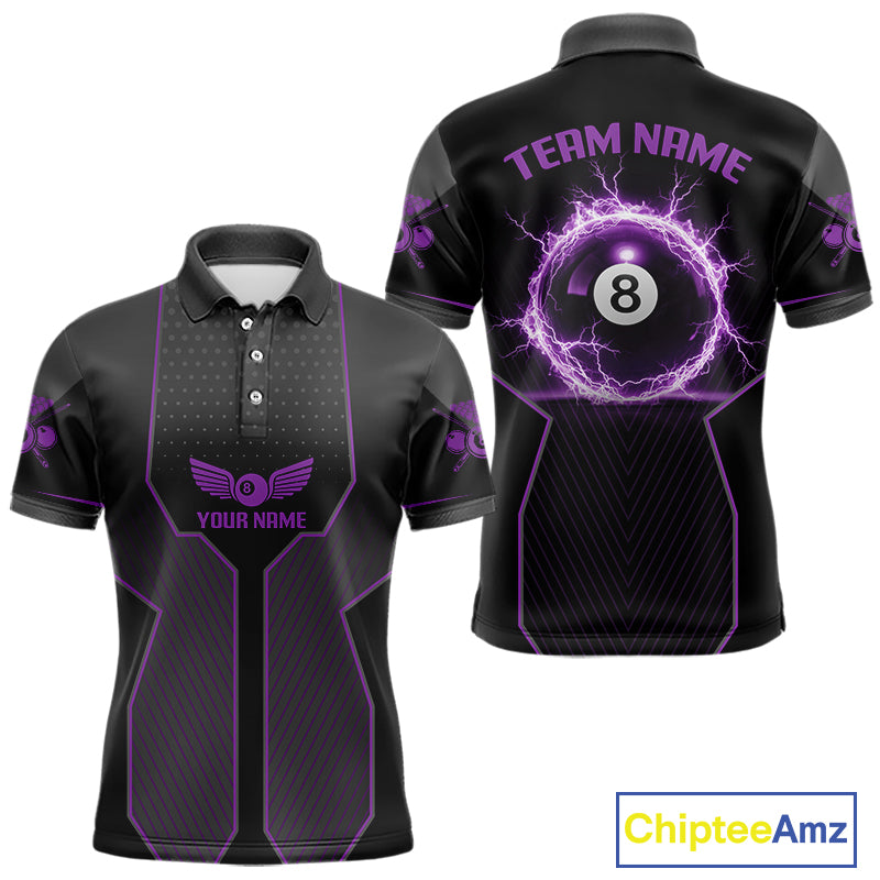 Thunder Purple 8 Ball Pool Men Billiard Polo & 1/4-Zip Jersey Custom Billiard Shirt Designs NYN2410