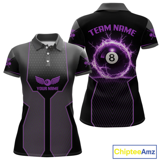 Thunder Purple 8 Ball Pool Women Billiard Polo & 1/4-Zip Jersey Custom Billiard Shirt Designs NYN2410