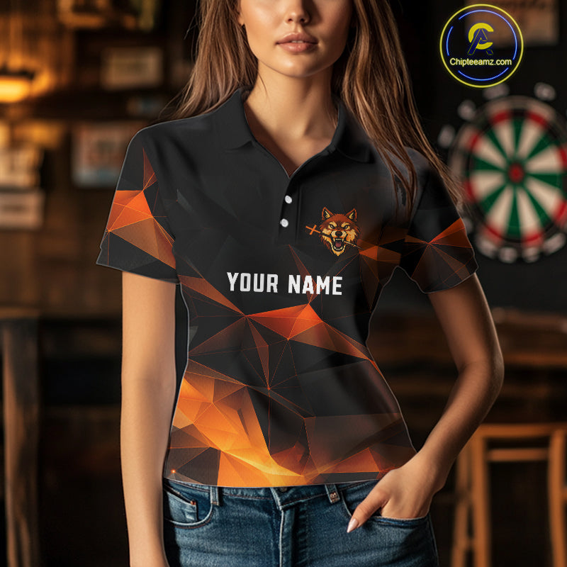Orange Abstract Pattern Custom Wolf Dartboard Dart Shirt For Women, Dart Jerseys NYN0099