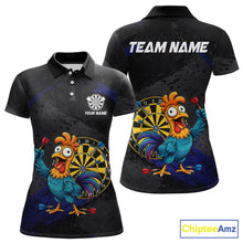 Load image into Gallery viewer, Colorful Rooster Funny Women Darts Polo &amp; 1/4-Zip Shirt Custom Grunge Blue Dart Attire For Darters NYN3004