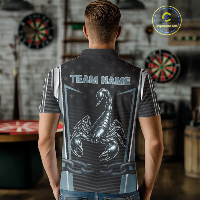 Flame Darts & Scorpion Men's Darts Shirt - Custom Name For Steel Blue Darts Jersey NYN0454
