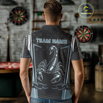 Flame Darts & Scorpion Men's Darts Shirt - Custom Name For Steel Blue Darts Jersey NYN0454