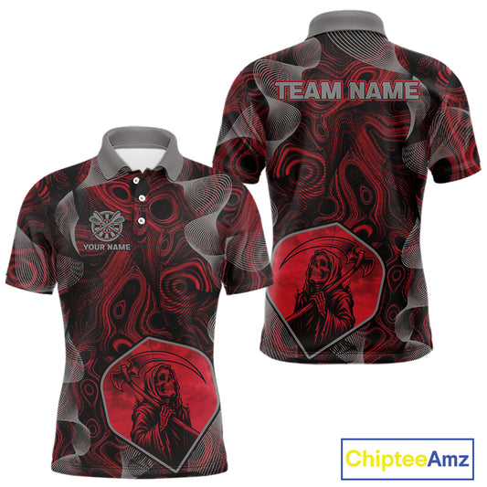 Grim Reaper Darts Flight & Red Swirl Men's Darts Team Shirt Custom Name For Players NYN0460