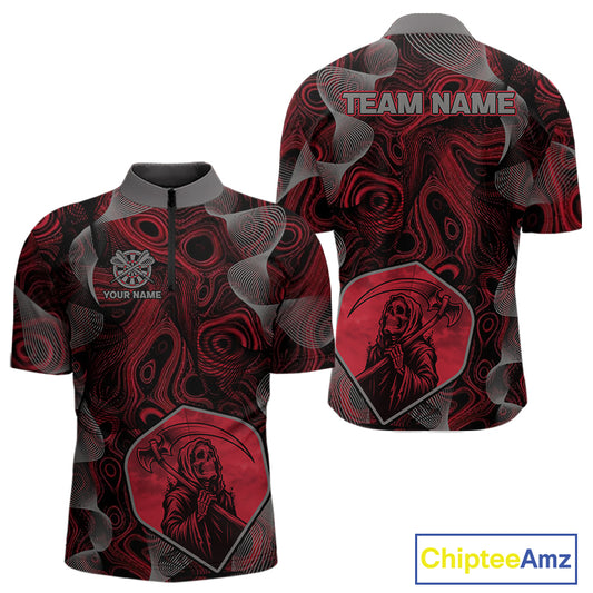 Grim Reaper Darts Flight & Red Swirl Men's Darts Team Shirt Custom Name For Players NYN0460