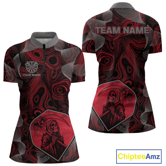 Grim Reaper Darts Flight & Red Swirl Women's Darts Team Shirt Custom Name For Players NYN0460