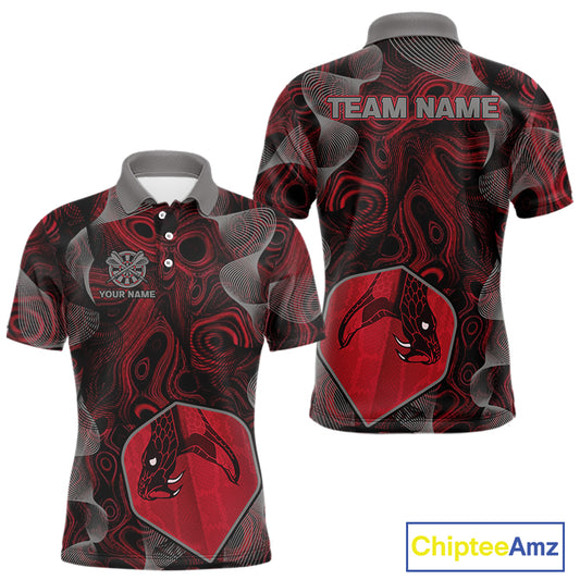 Dragon Darts Flight & Red Swirl Men's Darts Team Shirt - Custom Name For Players NYN0461