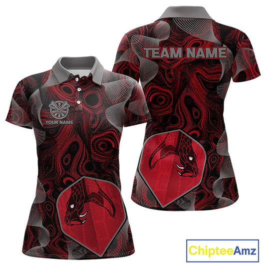 Dragon Darts Flight & Red Swirl Women's Darts Team Shirt - Custom Name For Players NYN0461