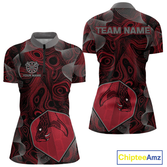 Dragon Darts Flight & Red Swirl Women's Darts Team Shirt - Custom Name For Players NYN0461