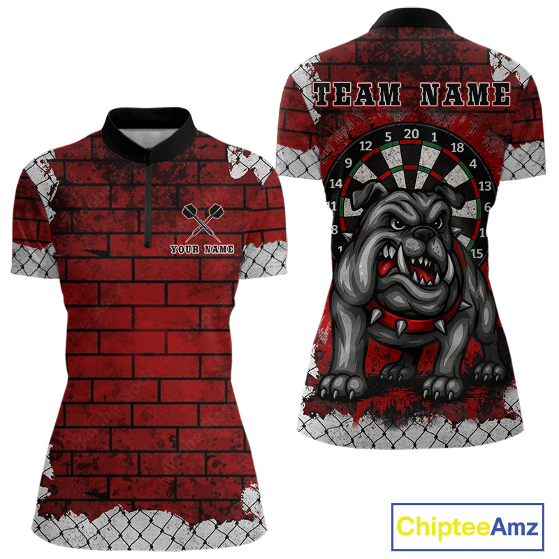 Brick-Wall Fierce Bulldog Women's Darts Team Shirt - Personalized Name For Players NYN0462