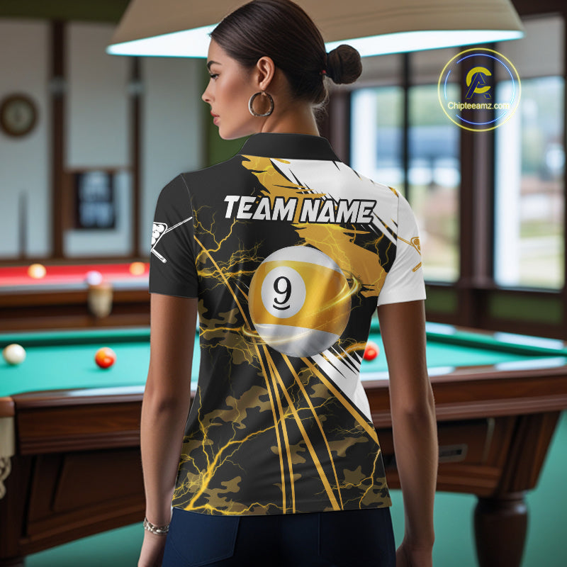 Lightning Yellow Billiard 8 Ball & 9 Ball Pool Shirt For Women Custom Camo Billiard Team Jersey NYN3424