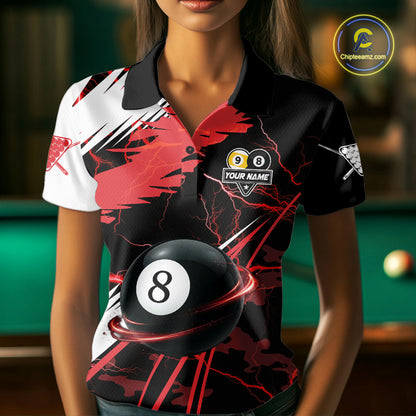 Lightning Red Billiard 8 Ball & 9 Ball Pool Shirt For Women Custom Camo Billiard Team Jersey NYN3425