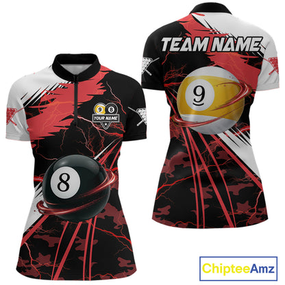 
Red Lightning 8 Ball 9 Ball Pool Shirt For Women Custom Camo Billiard Team Jersey
