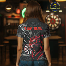 Load image into Gallery viewer, Custom Women&#39;s Darts Polo Shirt Fierce Tiger &amp; Dartboard - Personalized Name &amp; Team NYN0711