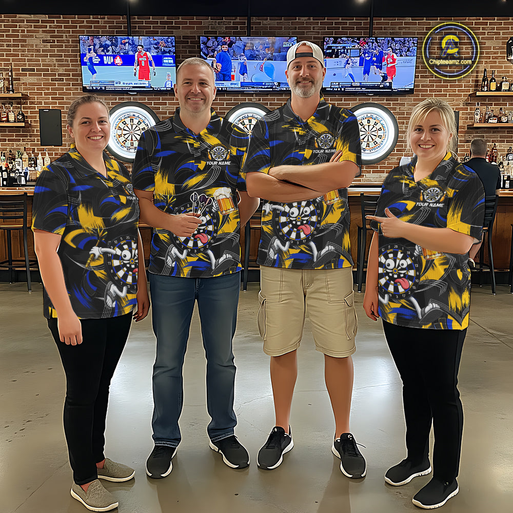 Yellow And Blue Paint Dartboard Funny Beer Darts Team Shirt For Women Custom Darts Polo 1/4-Zip Jersey NYN3988