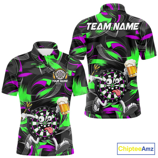 Purple And Green Paint Dartboard Funny Beer Darts Team Shirt For Men Custom Darts Polo 1/4-Zip Jersey NYN3990