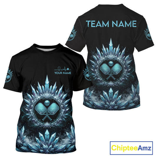 Custom Blue Iceberg Cracked Pickleball Ball T-Shirt Men's Pickleball Tournament Gifts NYN1882