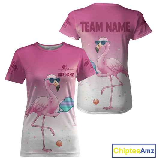 Custom Funny Pink Flamingo Pickleball T-Shirt For Women Outfits Pickleball Jerseys NYN1885