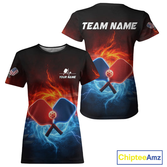 Custom Lightning Red & Blue Paddles Pickleball Ball T-Shirt For Women's Pickleball Jerseys NYN1892