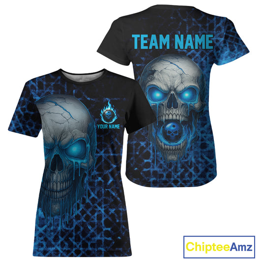 Custom Blue Dripping Skull Pickleball Ball League Jerseys Women Pickleball Paddle Shirts NYN2144