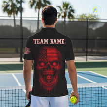 Load image into Gallery viewer, Custom Red Grunge Skull Pickleball Ball League Jerseys For Men US Flag Pickleball Shirts NYN2150