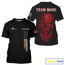 Load image into Gallery viewer, Custom Red Grunge Skull Pickleball Ball League Jerseys For Men US Flag Pickleball Shirts NYN2150