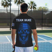 Load image into Gallery viewer, Custom Blue Grunge Skull Pickleball Ball League Jerseys For Men US Flag Pickleball Shirts NYN2152