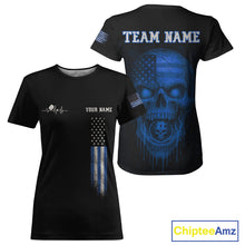 Load image into Gallery viewer, Custom Blue Grunge Skull Pickleball Ball League Jerseys For Women US Flag Pickleball Shirts NYN2152