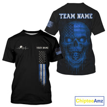 Load image into Gallery viewer, Custom Blue Grunge Skull Pickleball Ball League Jerseys For Men US Flag Pickleball Shirts NYN2152