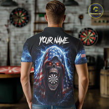 Load image into Gallery viewer, American Flag Thunder Grim Reaper Dartboard Men Darts Polo Shirt Custom Patriotic Dart League Shirt NYN2641