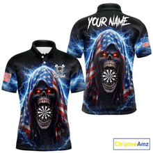 Load image into Gallery viewer, American Flag Thunder Grim Reaper Dartboard Men Darts Polo Shirt Custom Patriotic Dart League Shirt NYN2641