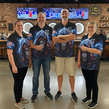 Load image into Gallery viewer, American Flag Thunder Grim Reaper Dartboard Men Darts Polo Shirt Custom Patriotic Dart League Shirt NYN2641