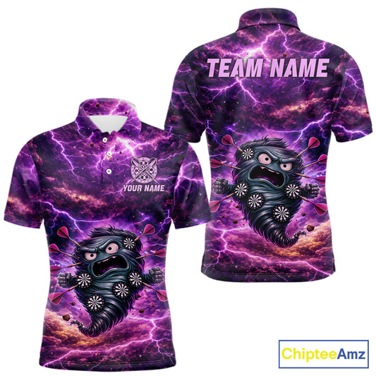 Purple Funny Scary Tornado Dartboard & Arrow Men Darts Polo Shirt Custom Dart League Shirts NYN2643
