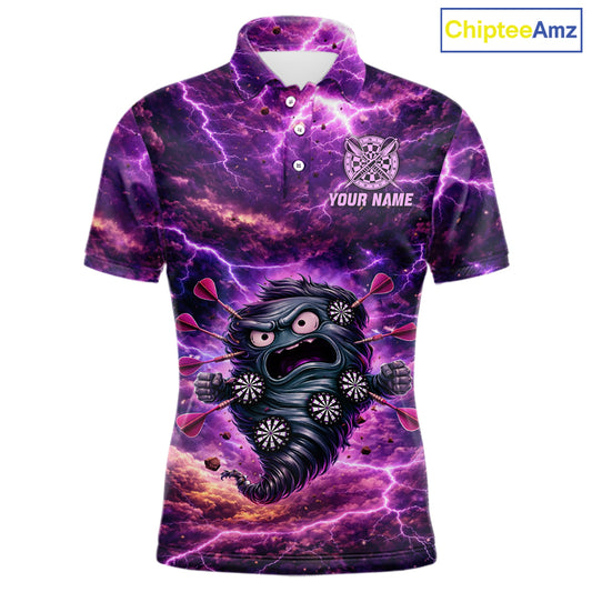 Purple Funny Scary Tornado Dartboard & Arrow Men Darts Polo Shirt Custom Dart League Shirts NYN2643