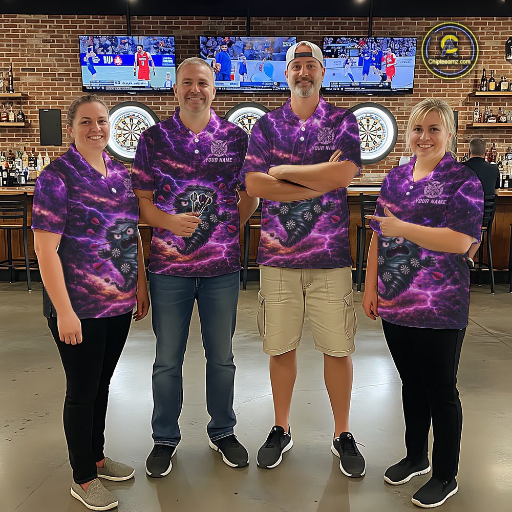 Purple Funny Scary Tornado Dartboard & Arrow Men Darts 1/4-Zip Shirt Custom Dart League Shirts NYN2643