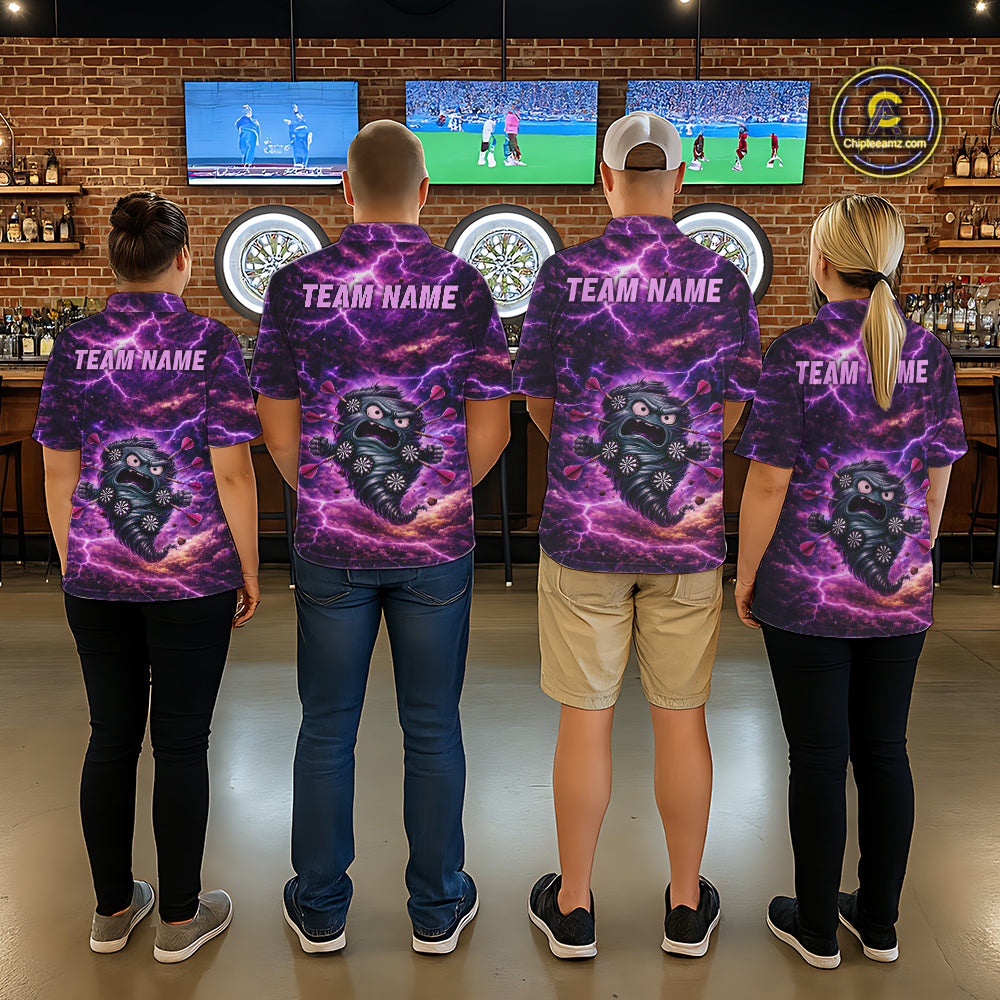 Purple Funny Scary Tornado Dartboard & Arrow Men Darts 1/4-Zip Shirt Custom Dart League Shirts NYN2643