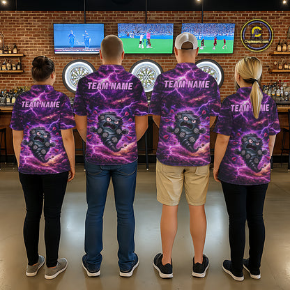 Purple Funny Scary Tornado Dartboard & Arrow Men Darts 1/4-Zip Shirt Custom Dart League Shirts NYN2643