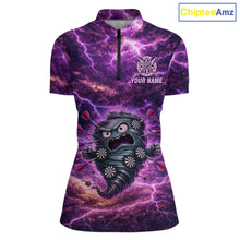 Load image into Gallery viewer, Purple Funny Scary Tornado Dartboard &amp; Arrow Women Darts 1/4-Zip Shirt Custom Dart League Shirts NYN2643