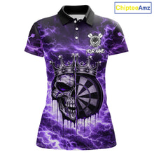 Load image into Gallery viewer, Thunder Purple Cracked Crown Skull Dartboard Women Darts Polo Shirt Custom Dart League Shirt NYN2645