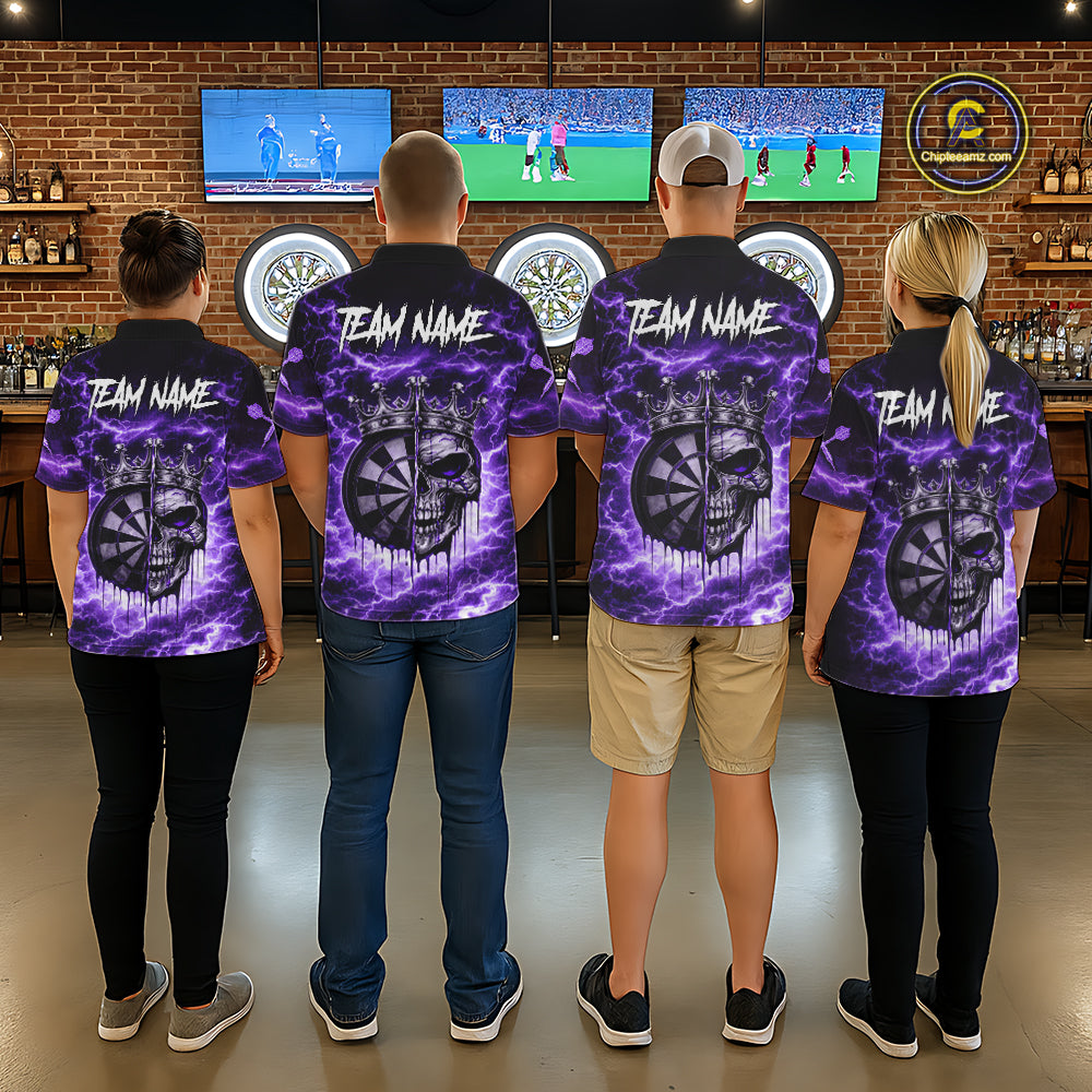 Thunder Purple Cracked Crown Skull Dartboard Women Darts Polo Shirt Custom Dart League Shirt NYN2645