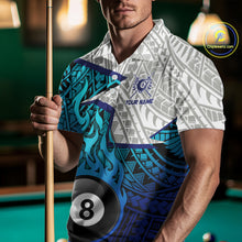 Load image into Gallery viewer, Billiards Pool Player White Blue Tribal Polo Quater-Zip Shirts For Men, Custom Billiard Team Jerseys NYN3015