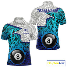 Load image into Gallery viewer, Billiards Pool Player White Blue Tribal Polo Quater-Zip Shirts For Men, Custom Billiard Team Jerseys NYN3015