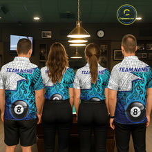 Load image into Gallery viewer, Billiards Pool Player White Blue Tribal Polo Quater-Zip Shirts For Men, Custom Billiard Team Jerseys NYN3015