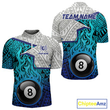 Load image into Gallery viewer, Billiards Pool Player White Blue Tribal Polo Quater-Zip Shirts For Men, Custom Billiard Team Jerseys NYN3015