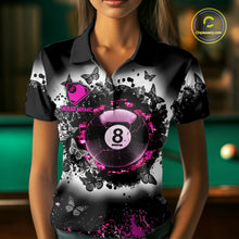 Load image into Gallery viewer, Black, White &amp; Pink Billiard 8 Ball Pool Shirt For Women Custom Butterfly Grunge Team Billiard Jersey NYN3438