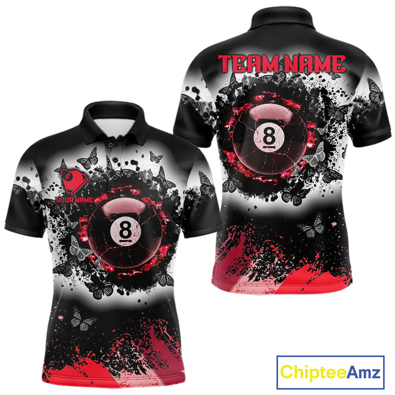 Black white red billiard 8 ball pool shirt for men butterfly grunge billiard jersey