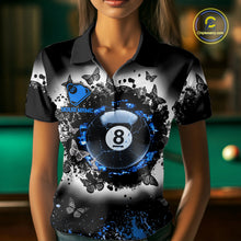 Load image into Gallery viewer, Black, White &amp; Blue Billiard 8 Ball Pool Shirt For Women Custom Butterfly Grunge Team Billiard Jersey NYN3440