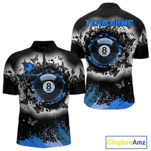 Load image into Gallery viewer, Black white blue billiard 8 ball pool shirt for men butterfly grunge billiard jersey